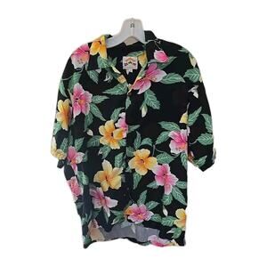 Pineapple Juice Black Hibiscus Hawaiian Short Sleeve Button Up Shirt Men's Sz XL